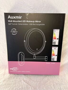 🪞 Auxmir Wall Mounted Lighted Makeup Mirror – Brushed Nickel – Rechargeable Van